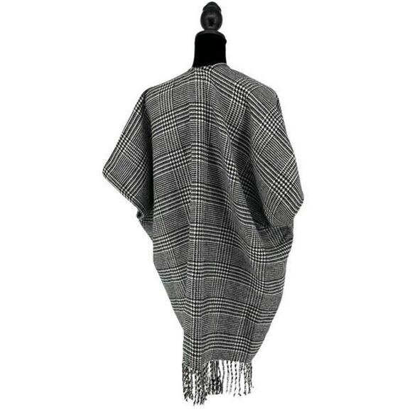 LOFT Womens Houndstooth Fringe Poncho Kimono Wrap Black & White XS NWT - Picture 4 of 10